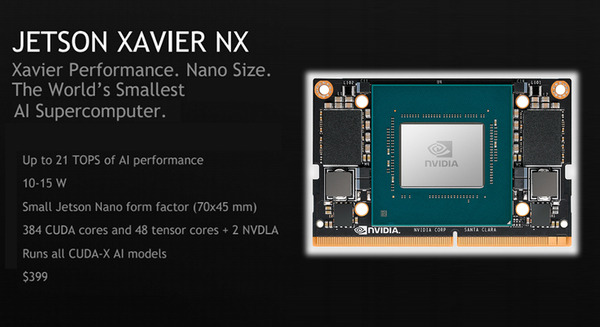 NVIDIAが低価格で高性能なAIコンピュータボード「Jetson Xavier NX」を世界同時発表!TX2の15倍高速で$399 画像