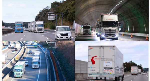 新東名高速道路でトラック隊列走行の実証実験　車間距離10mでの自律カルガモ走行に成功　ソフトバンクとWCP 画像