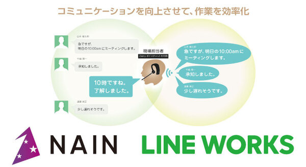 ヒアラブルデバイスのNAIN、業務用「LINE WORKS」と連携開始　業務領域でのヒアラブル活用の本格化に向けた第一歩か 画像