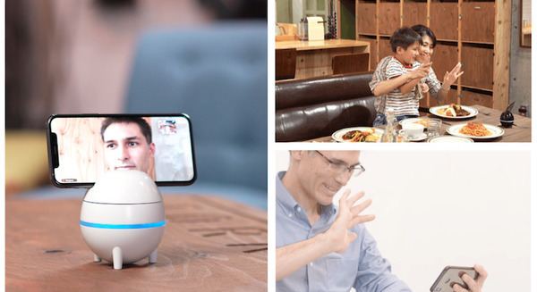 スマホを装着する卵型テレプレゼンスロボット「動く電話テレピー」見回しながら会話もできる 画像