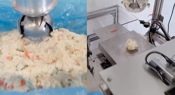 ロボットがポテトサラダを高精度に盛り付けて自動化　惣菜、弁当工場の人手不足の解消を目指す　TechMagic 画像