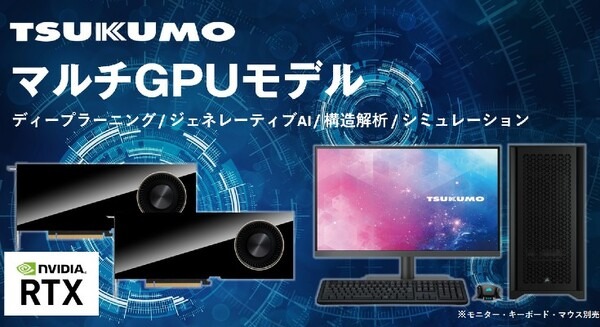 NVIDIAのプロ向けGPUを2枚搭載したマルチGPUの新モデルPCをツクモが販売開始 生成AIも効率的に処理 画像