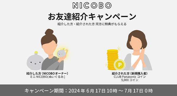 パナソニック 思わず笑顔になるロボット「NICOBO」一般販売1周年 「ミニNICOBO」もらえる、お友達紹介キャンペーン実施 画像