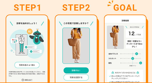 「この服アリ？それともダサい？」AIが判定　ファッション相談アプリがレディースファッション向けAI診断機能に対応　coordimate 画像