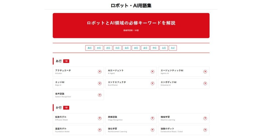 ロボスタ ロボット・AI用語集ページ公開のお知らせ 掲載語数50語から