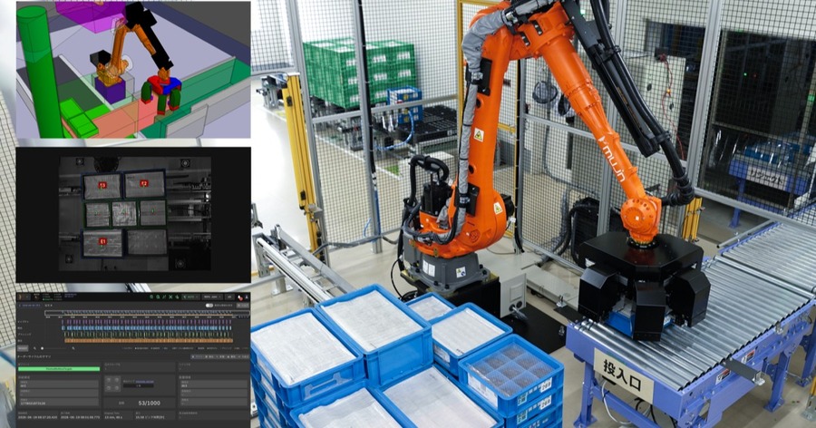 松田電機工業所に導入された通い箱デパレタイズロボット