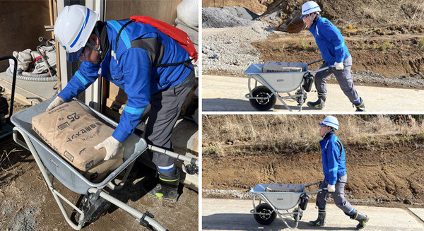 セメント袋の運搬作業で電動一輪車の導入効果を検証　一般の一輪車と作業時間を比較　日本道路とCuboRexが提案する建設現場の未来