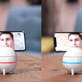 スマホを装着する卵型テレプレゼンスロボット「動く電話テレピー」見回しながら会話もできる
