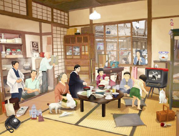 昔の風景画を見て回想し、会話を促進