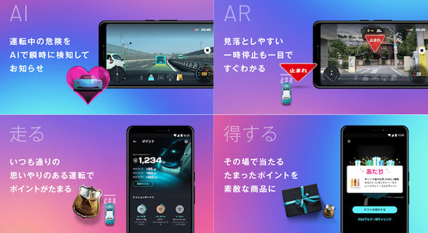 撮影だけじゃなく注意喚起や安全運転支援してくれるドライブレコーダー・スマホアプリ 「AiRCAM」AIとAR機能を搭載　ナビタイム 画像