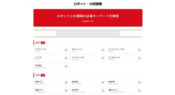 ロボスタ ロボット・AI用語集ページ公開のお知らせ 掲載語数50語から 画像